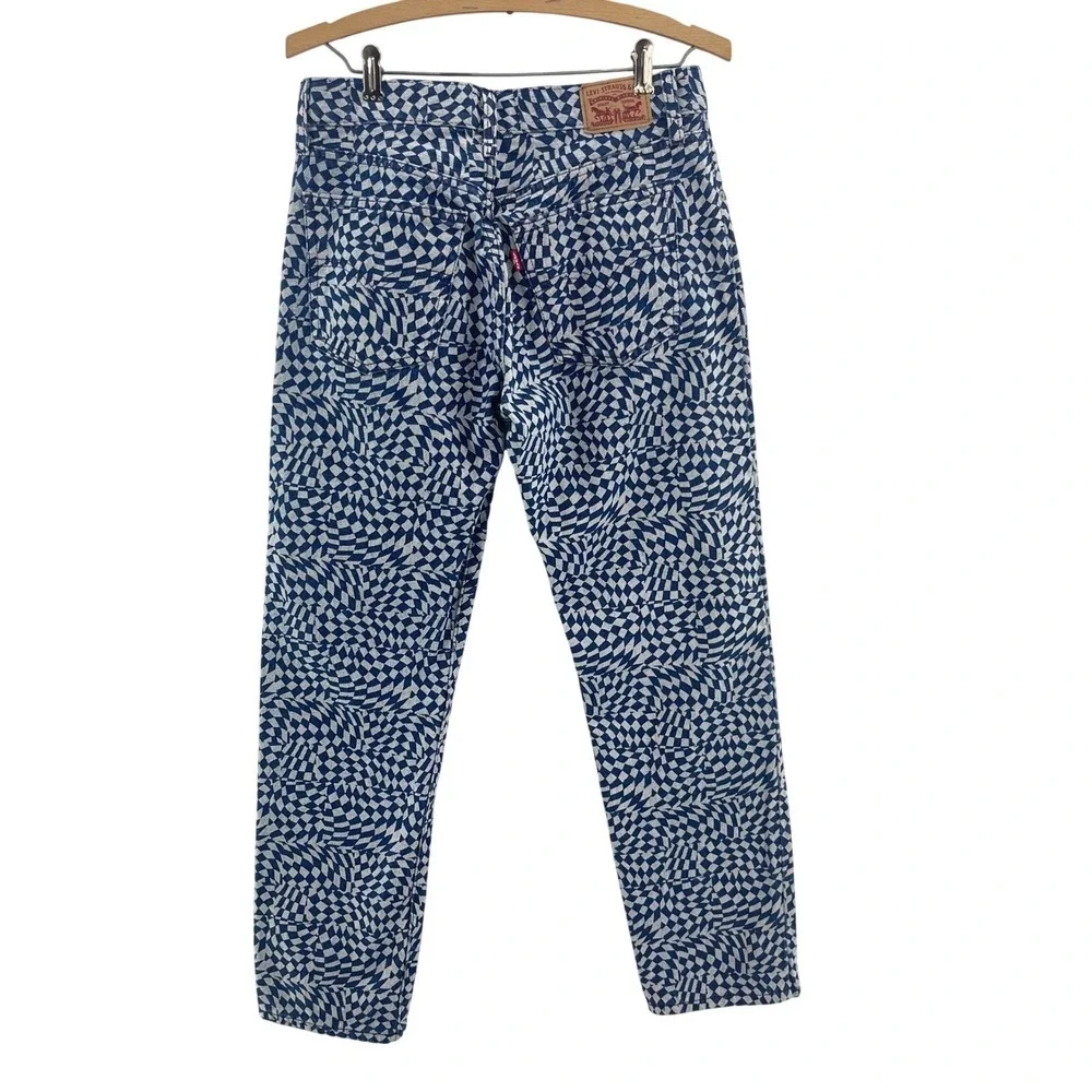 Levi's 501 Jeans Womens‎ 28 Blue White Warped Checkerboard Punk Skater Y2K